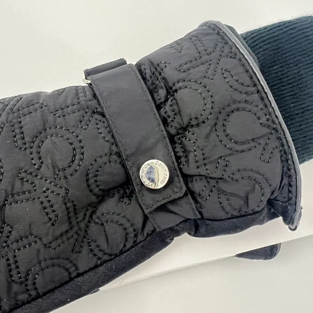 Calvin Klein CK Women's‎ Mittens Black Quilted Logo Size Small